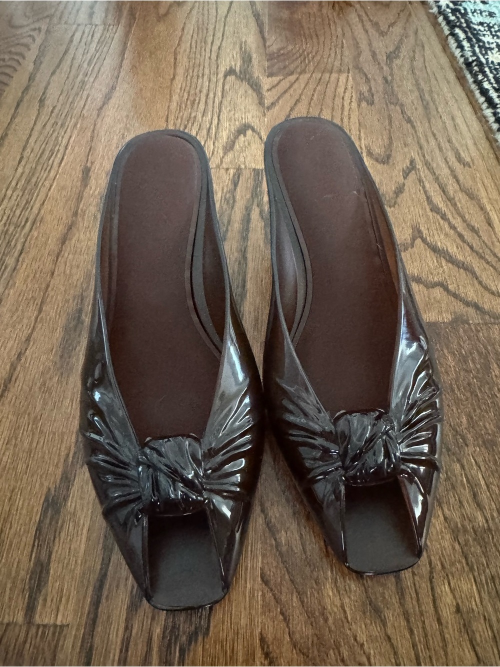 Patent Knot Peep-Toe Slide - Brown